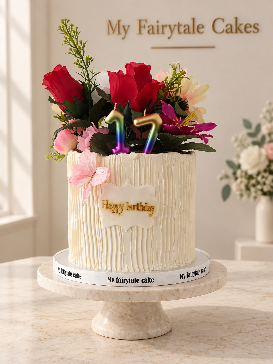 Bed of Roses floral 17th birthday cake